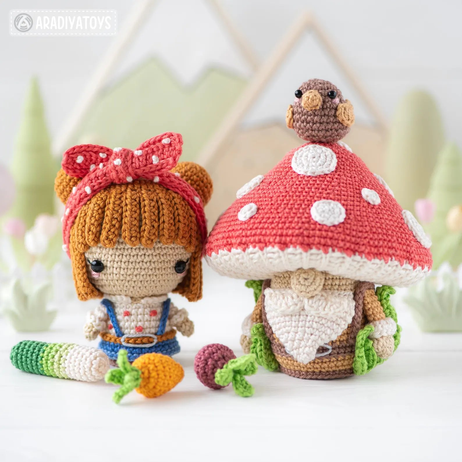 Patron de crochet 5 en 1 pour potager au crochet amigurumi mini kingdom champignon gnome tutoriel de crochet fichier PDF fille lapin jardin