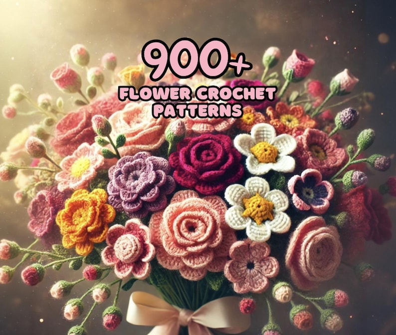 900+ Modèles de Crochet de Bouquet de Fleurs Amigurumi Digital Fête des Mères Plante en Pot Tige de Fleur Printemps Soleil Rose Tulipe Marguerite Cadeau de Remise des Diplômes