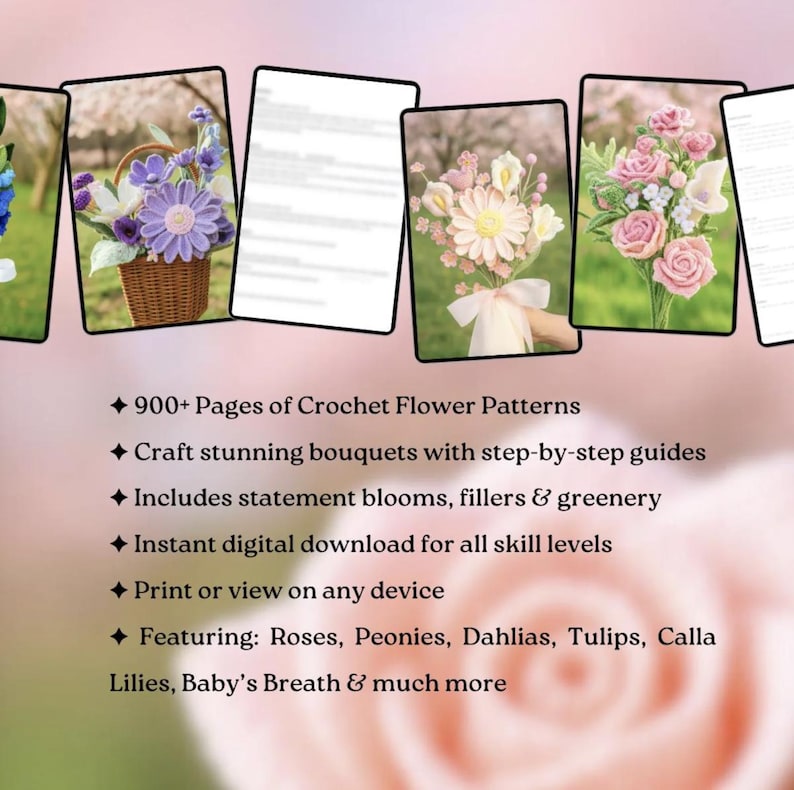 900+ Modèles de Crochet de Bouquet de Fleurs Amigurumi Digital Fête des Mères Plante en Pot Tige de Fleur Printemps Soleil Rose Tulipe Marguerite Cadeau de Remise des Diplômes