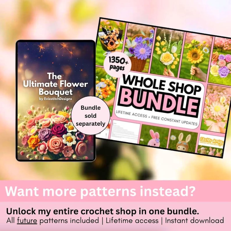 900+ Modèles de Crochet de Bouquet de Fleurs Amigurumi Digital Fête des Mères Plante en Pot Tige de Fleur Printemps Soleil Rose Tulipe Marguerite Cadeau de Remise des Diplômes