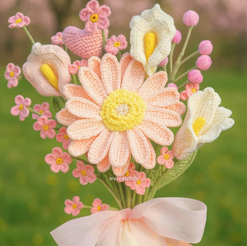 900+ Modèles de Crochet de Bouquet de Fleurs Amigurumi Digital Fête des Mères Plante en Pot Tige de Fleur Printemps Soleil Rose Tulipe Marguerite Cadeau de Remise des Diplômes