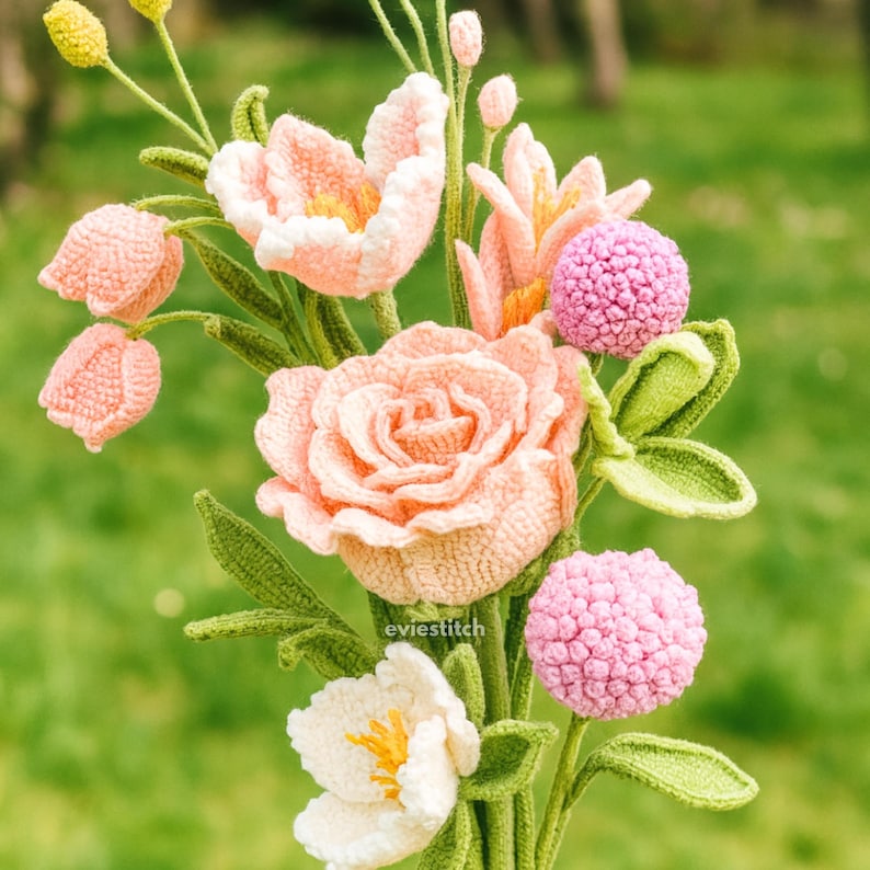 900+ Modèles de Crochet de Bouquet de Fleurs Amigurumi Digital Fête des Mères Plante en Pot Tige de Fleur Printemps Soleil Rose Tulipe Marguerite Cadeau de Remise des Diplômes